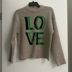 A new day long sleeve, crew neck sweater “LOVE” - color tan - size xtra small
